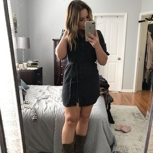 SOLD Black Faux Denim Button Up Dress